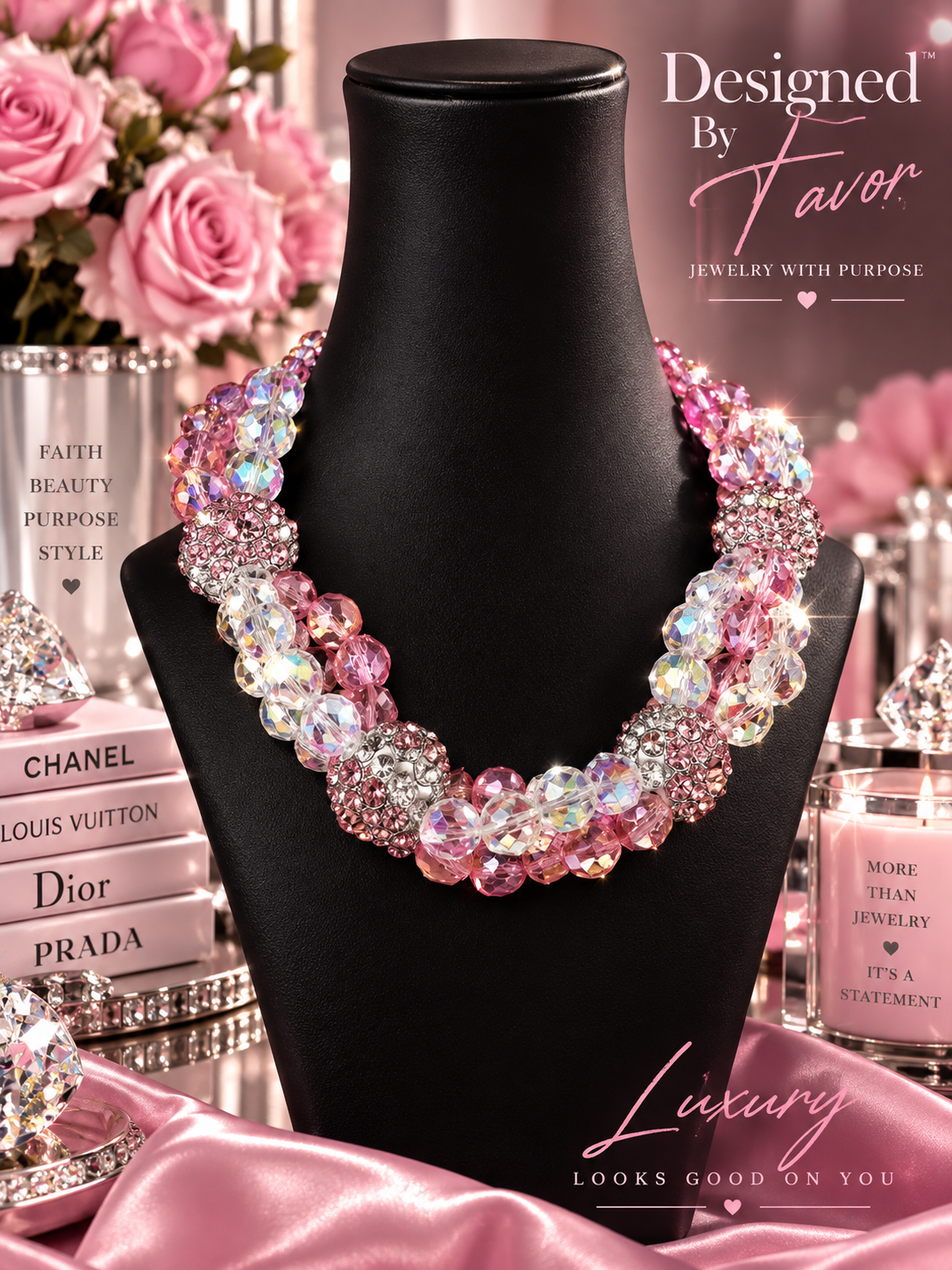 Rose Éclat — Collier de Cristal